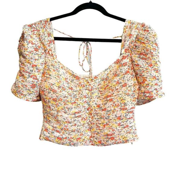 ASTR Floral Pintuck Pleated Smocked Puff Sleeve Crop Top NWT Size S - Picture 1 of 12